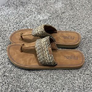 Flojos Tan Braided Toe-Post Sandals with Natural Weave